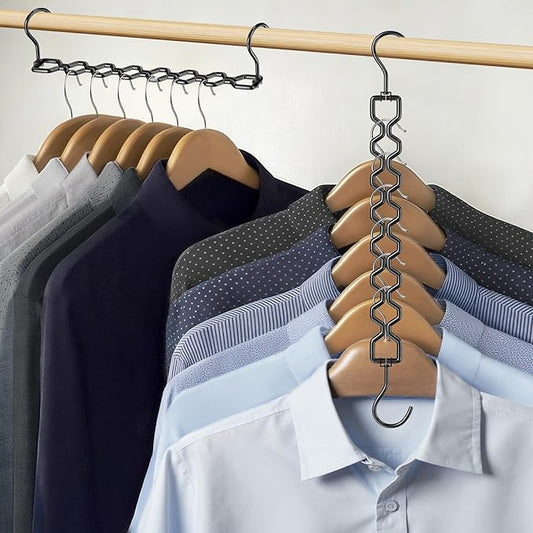 12 Pack Space Saving Hangers for Clothes, Heavy Duty 30Lbs Capacity Magic Collapsible Clothes Space Saver Metal Hanger Organizer with 360° Swivel Hook, Closet Organizers Dorm Room Essentials Black-NeatNest