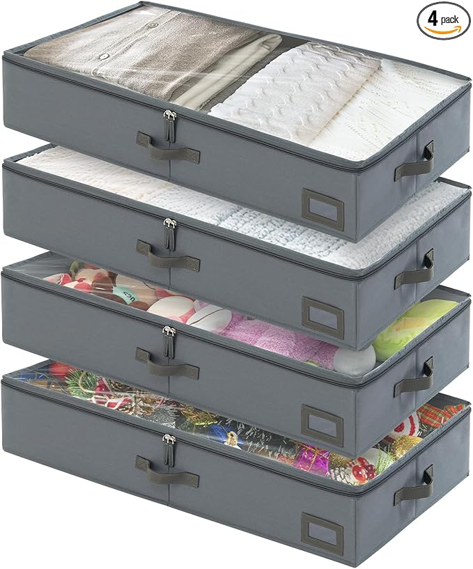 6-Inch Under Bed Organizer, Under Bed Storage Container, Under Crib/Couch Storage, Underbed Storage Box for Seasonal Clothing, Sweaters, Shoes, Blankets, Wrapping Paper & Toys 33" L×17" W×6" H-NeatNest