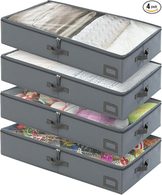 6-Inch Under Bed Organizer, Under Bed Storage Container, Under Crib/Couch Storage, Underbed Storage Box for Seasonal Clothing, Sweaters, Shoes, Blankets, Wrapping Paper & Toys 33" L×17" W×6" H-NeatNest