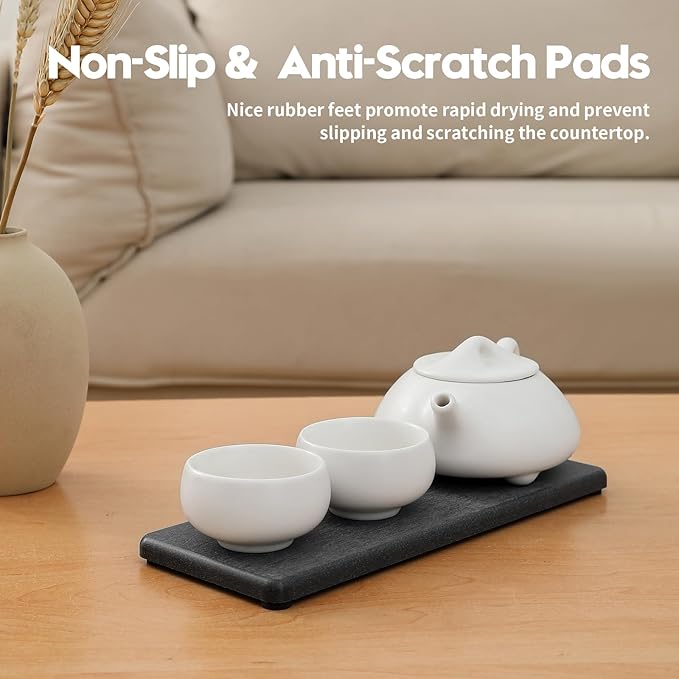 2PCS Bathroom Trays, Water Absorbing Diatomite Stone Quick Drying Mat for Kitchen Counter, Dish Rack Soap Dispenser Sponge Holder Caddy Sink Vanity Organizer, Dark Gray Slate,9"x3.5"-NeatNest