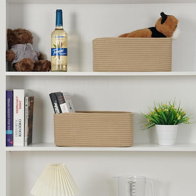 3-Pack Storage Baskets for Organizing | Woven Shelf Toy Basket | Rope Baskets for Gifts Empty | Closet Organizer Bins with Handles | Cube Decorative Box | 13.7×7.1×6.7” | Brown-NeatNest