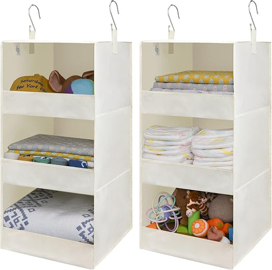 GRANNY SAYS 3-Shelf Hanging Organizer, Foldable Hanging Closet Storage, Closet Shelves Organizer for Camper, Beige, 29 ½" H X 12" W X 12" D, 2-Pack-NeatNest