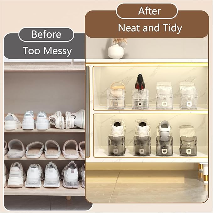 CiBiZi Clear Shoe Slots Organizers 6Pack Shoe Stacker Organizer for Closet Shoe Stackers for a Pair of Shoes Shoe Display Shelf Organizador de Zapatos Shoe Rack Holders Space Saver Grey-NeatNest