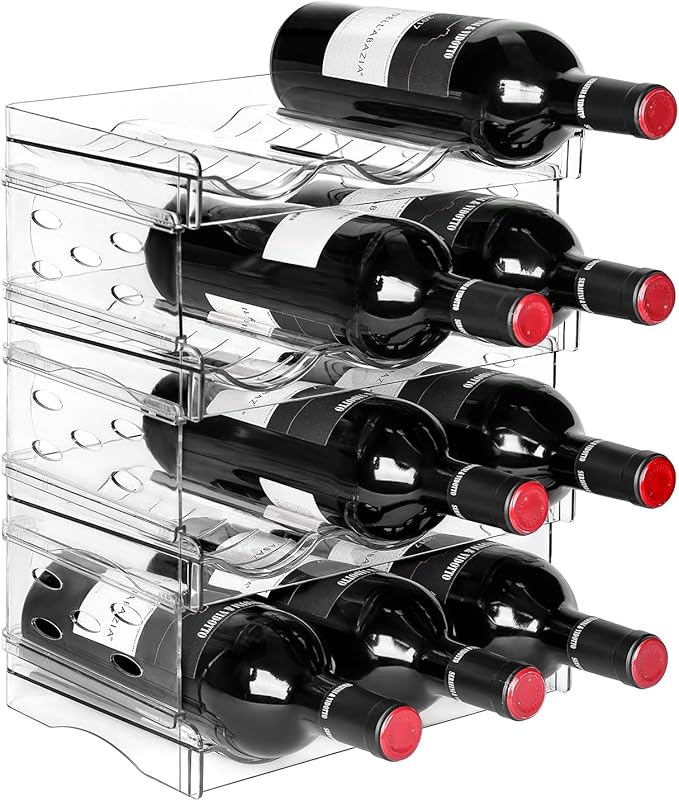 BoxedHome Plastic Water Bottle Organizer and Wine Rack Storage Holder for Inside Cabinet, Kitchen Countertop, Table Top, Pantry, Bars, Cabinets, Fridge - Clear (4 Tier 12 Containers)-NeatNest