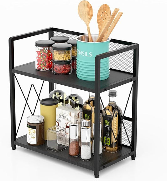 Aduanbang Coffee Bar Accessories Organizer, Seasoning Organizer, 2 Tier Wooden Kitchen Counter Shelf, Coffee Organizer Station for Countertop, Coffee Condiment Rack for Mugs, Cups, Cream, Syrup-NeatNest