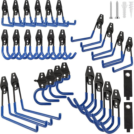 Garage Hook Heavy Duty Wall Storage Hangers, 28 Pack Garage Storage Hooks Steel Tool Blue for Ladders, Ropes, Garden Tools-NeatNest