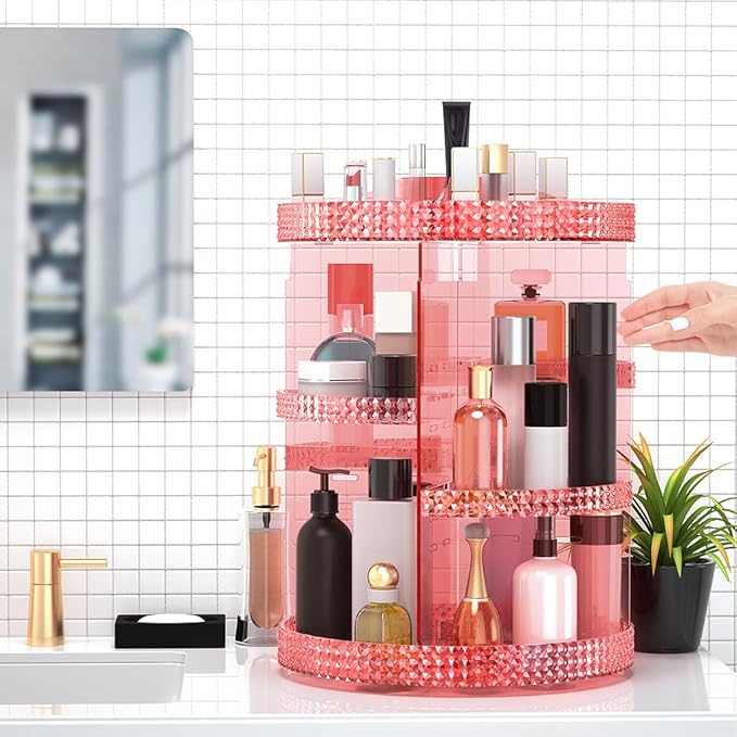 360 Degree Rotating Makeup Organizer, Extra Large Capacity Perfume Holder, Removable 7 Layers Cosmetics Organizer, Make Up Organizer For Countertop Storage Skincare or More (Pink)-NeatNest