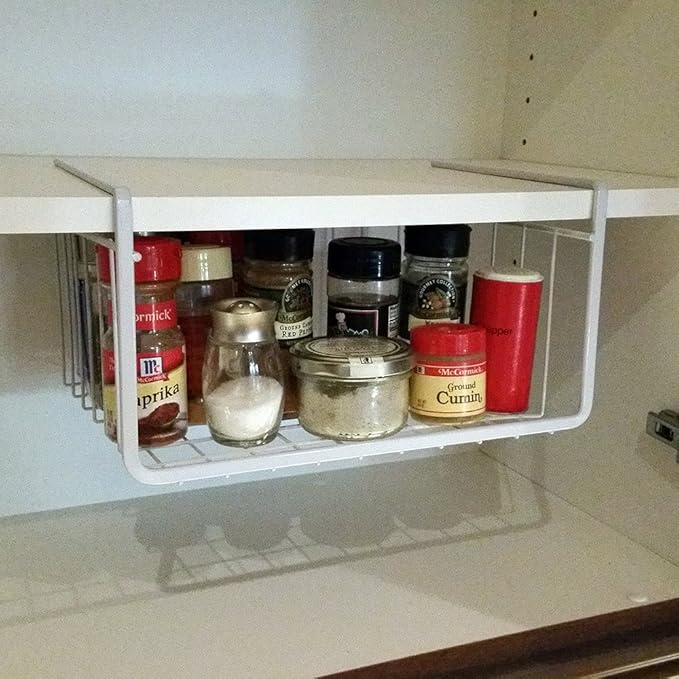 Under Shelf Wire Storage Baskets – Hanging Organizer Rack for Cabinet, Pantry, or Closet – White Metal Basket for Kitchen, Towels, or Office – No Tools Required (Set of 2 19")-NeatNest