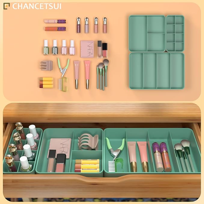 CHANCETSUI Drawer Organizer Storage Tray Set – Modular, Stackable Bins for Vanity, Bathroom, Makeup & Personal Care – Boho Style Plastic Trays with Customizable Slots, Durable & Space-Saving Design-NeatNest
