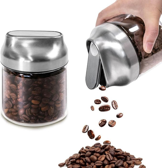 Aelga Small Glass Jar with Lid, Coffee Container Canister Food Storage Jars for Coffee Beans Spice Sugar Tea Bag, Stackable Decorative Container, One-Handed Operation, 17 OZ
