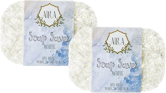 Aira Soap Saver - Soap Dish & Holder - BPA Free Shower & Bath - Drains Water, Circulates Air - Easy to Clean, Fits All Sets - White Double Pack-NeatNest