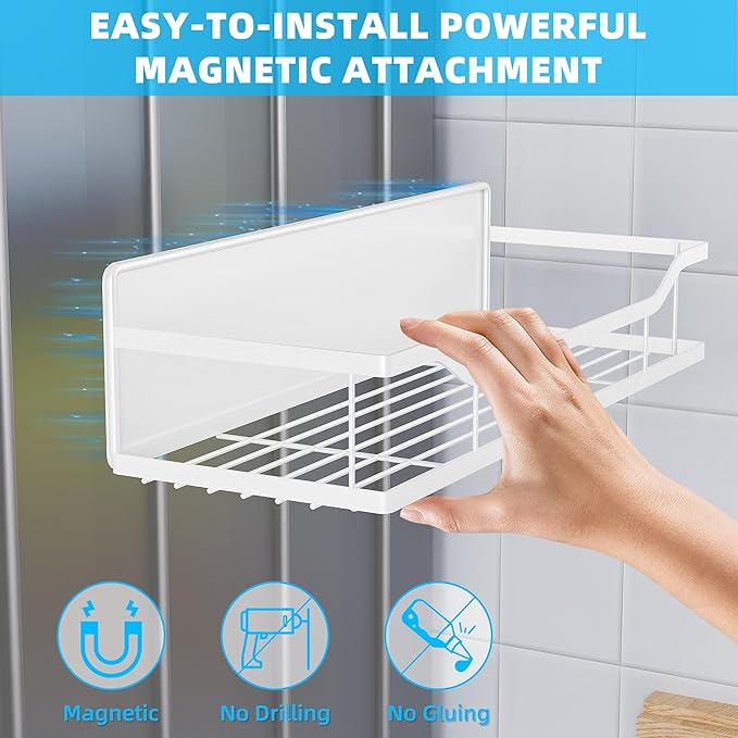 5 Pack Magnetic Shelves for Washing Machine & Refrigerator, Paper towel holder, Movable Powerful Magnetic Spice Racks with Unique Hollow Design, for Laundry Room and Kitchen Organization (White)