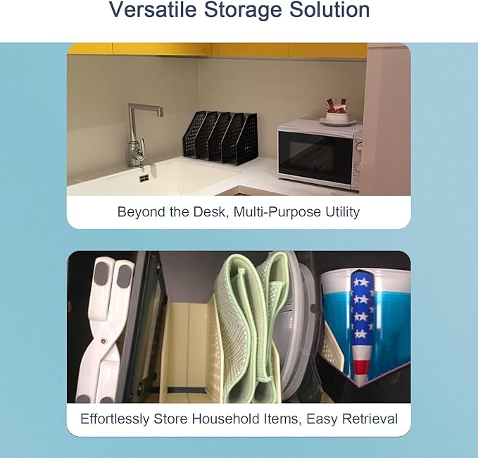 deli Collapsible Magazine File Holder 4 Vertical Compartment Binder Holder for Desk Organizer Adjustable Sturdy Binder Storage Organizer for Office School Home（Black）-NeatNest