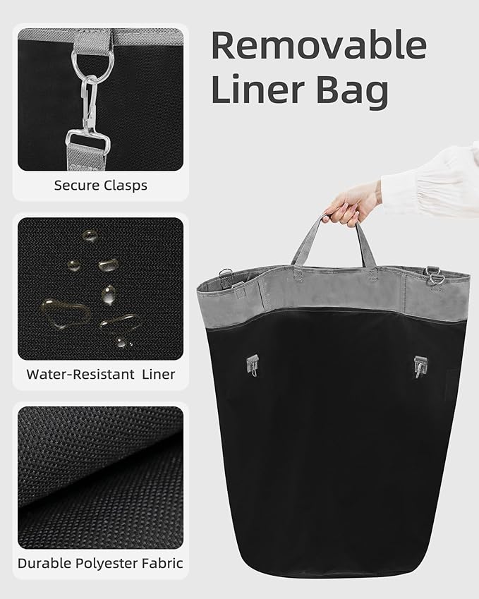 STORAGE MANIAC Rolling Laundry Hamper with Wheels 110L Laundry Basket, Round Laundry Cart with Metal Frame and Removable Bag, Clothes Hamper for Bedroom, Bathroom, Dorm Room, Laundry Room, Black