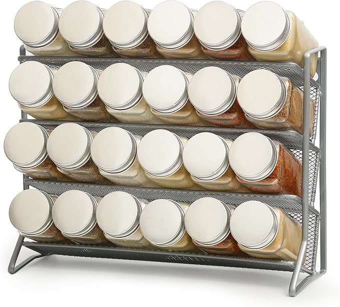1PCS 4Tier Spice Rack for Counter Free Standing,Spice Rack for Inside Cupboard Hanging Wall Mounted Spice Seasoning Organiser Spice Jars Bottle Organizer for Kitchen Pantry（Silver）-NeatNest