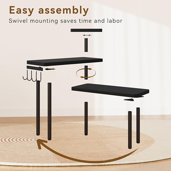 IBUYKE Countertop Organizer,3-Tier Spice Racks,Kitchen Counter Corner Shelf,4 Side Hooks,Adjustable Countertop Shelf for Kitchen, Bathroom, Coffee Bar, Cabinet, Desk,Black,TLJ023B-NeatNest