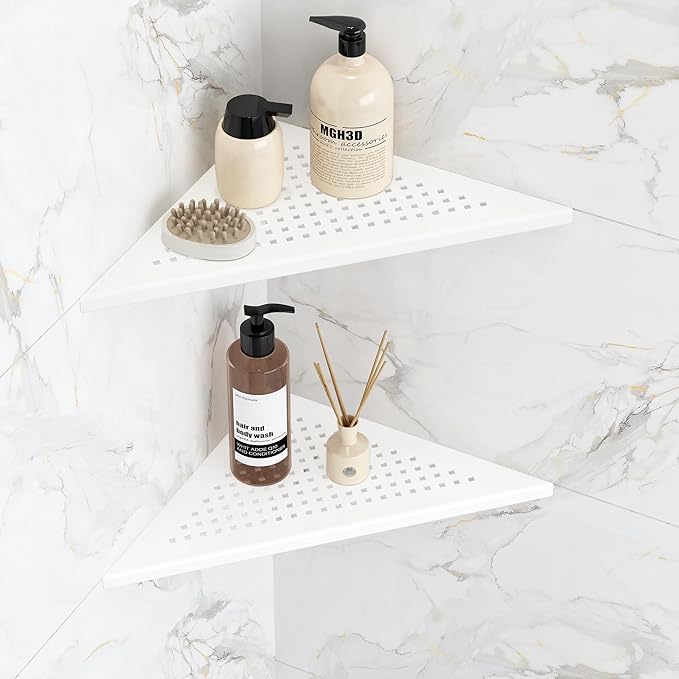 Corner Shower Shelves, 10” Recessed Tile Shower Shelf Matte White, 304 Stainless Steel Grout in Corner Tile Shower Shelves, No Drilling, 2 Pack-NeatNest