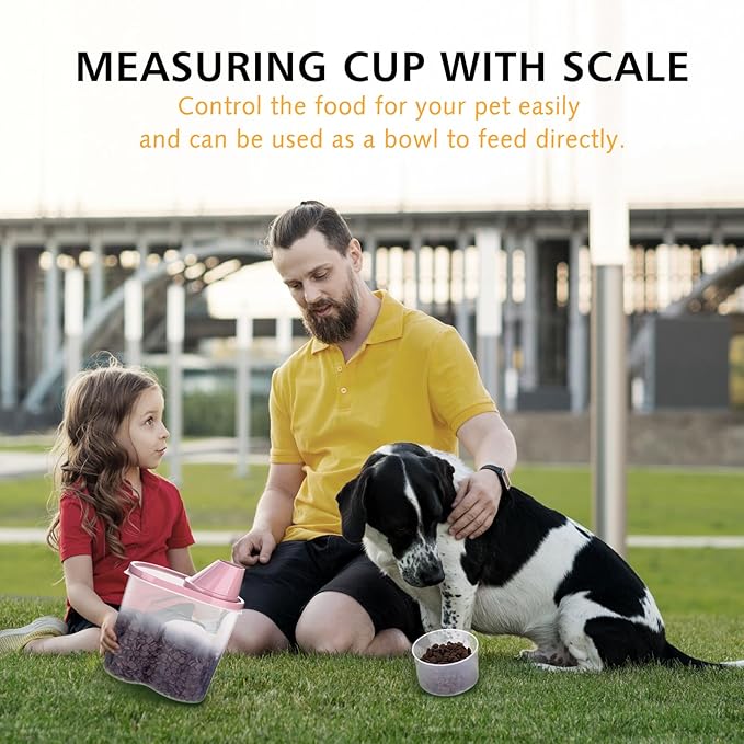 GreenJoy 2 Pack 2lb/2.5L Pet Food Storage Container with Measuring Cup, Can Covers and Bowl for Small Dog, Cat, Waterproof-BPA Free (Pink 1.8L)-NeatNest