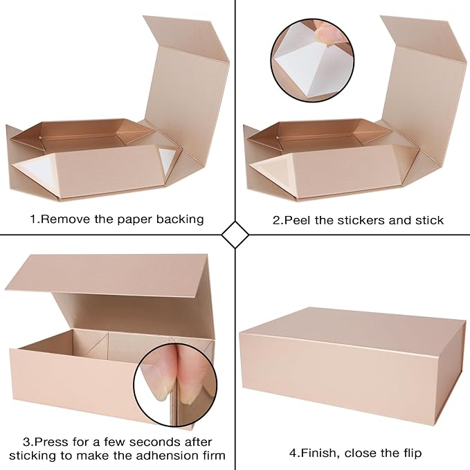 Aimyoo Gold Collapsible Gift Box with Magnetic Closure Lids 13.8x9x4.3 in, Bridesmaid Groomsmen Proposal Box, Large Rectangle Box for Present Graduation Storage 3 Pack-NeatNest