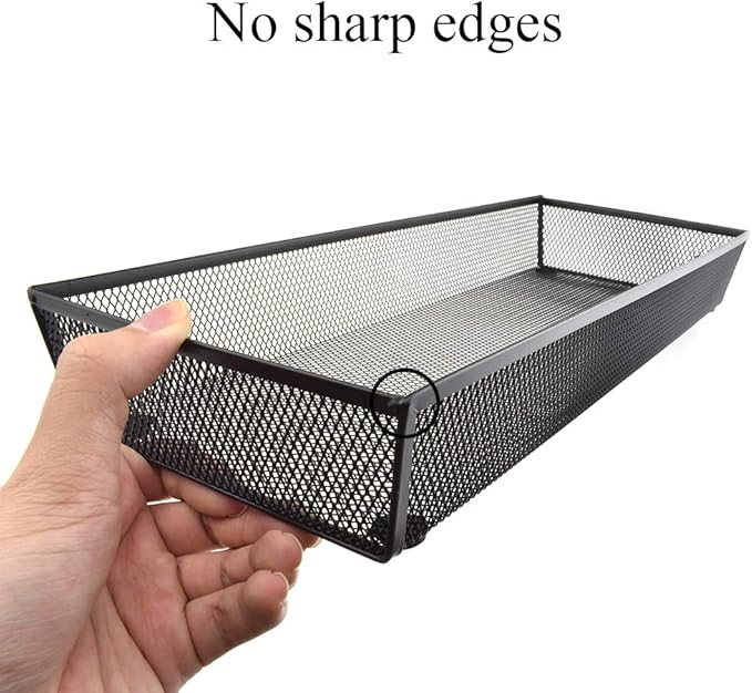 HAHIYO Stackable Mesh Tray Cup 15 x 6 x 2 inches Sturdy Container for Desk Drawer Organizer Collection for Home Office School kitchen Soft Foam Feet No Sharp Edges 1 Pack Black-NeatNest