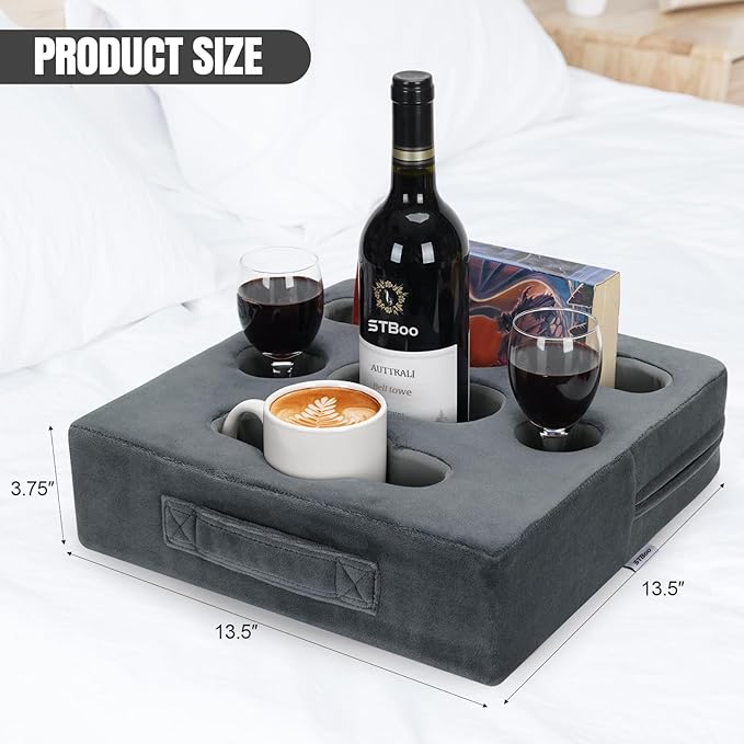 STBoo Couch Cup Holder Pillow - Sofa Drink Cup Holder Cozy Buddy | Bed Caddy Organizer Holds Remote, Snacks, Phones, Tablet | Waterproof Anti-Spill Sofa Beverage Tray for Car, Beach, RV, Boat (Grey)-NeatNest