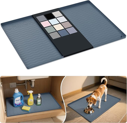 URMONA Waterproof Silicone Under Sink Mat 34'' x 22'' Shelf Liner for Kitchen and Bathroom, Cabinet and Counter Protector, Storage and Organizers, Litter Mat, Pet Cat Puppy Essentials(Dark Grey)-NeatNest
