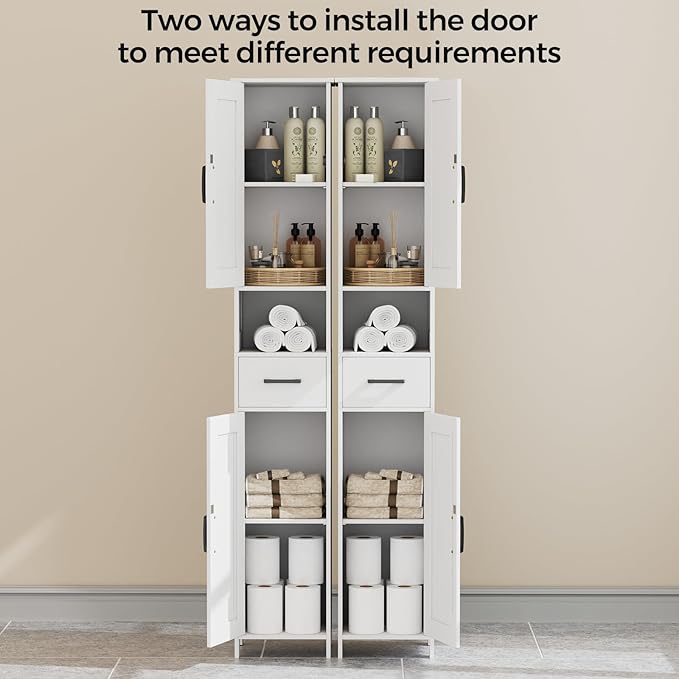 Homhedy 67" H Tall Bathroom Storage Cabinet with 2 Barn Doors and 1 Drawer, Narrow Storage Unit, Adjustable Shelves, Floor Cabinet for Bathroom, Living Room, Entryway, Kitchen, White, (11.8" W)