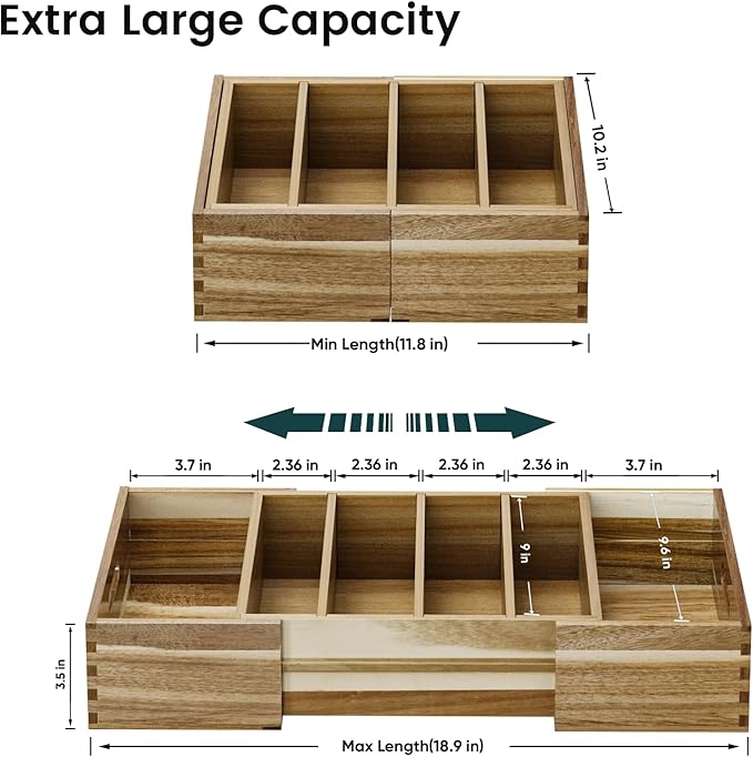 Expandable Lid Organizers Inside Cabinet, Kitchen Cabinet Organizers with 3 Adjustable Dividers, Storage Plastic Lids, Food Container Lid Holder Organizer for Drawer Pantry, Acacia