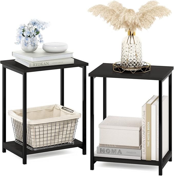 Furinno Simplistic Metal Frame End Table, 2-Pack, Espresso-NeatNest