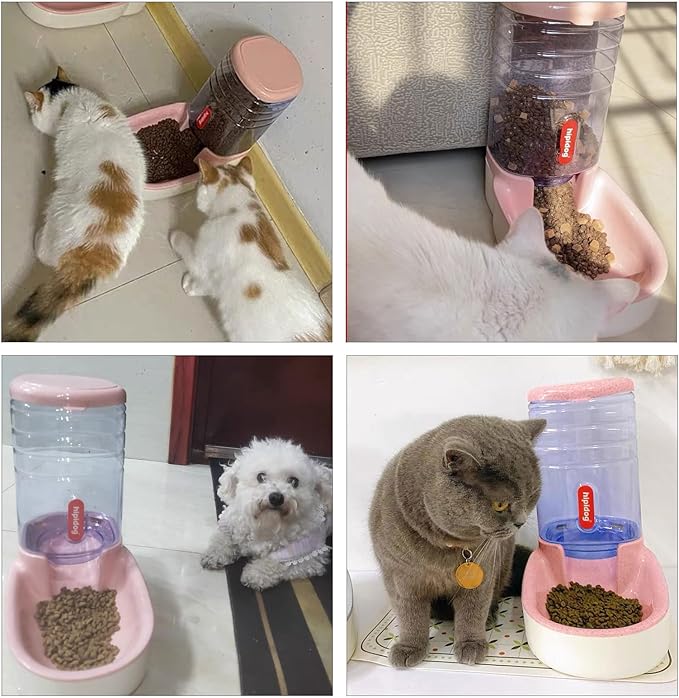 kathson Automatic Cat Feeder 1 Gallon Gravity Dog Food Dispenser Large Capacity Self Feeding Pet Food Bowl for Puppy Kitten Rabbit Pink-NeatNest