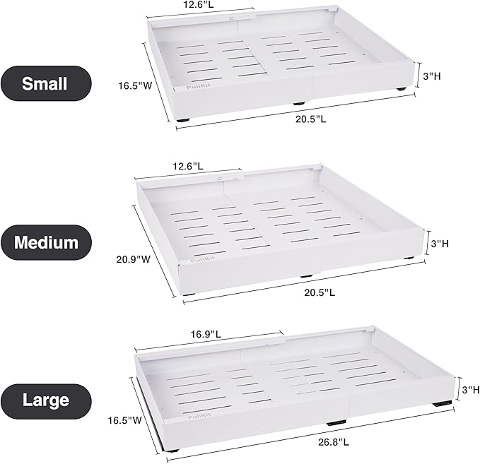 Under Sink Cabinet Organizer with Slide-Out Drawers Heavy-Duty Adjustable 16.9''-26.8'' Deep Tool-Free Adhesive & Screw Mounting, Removable Shelves for Kitchen Storage (White)-NeatNest