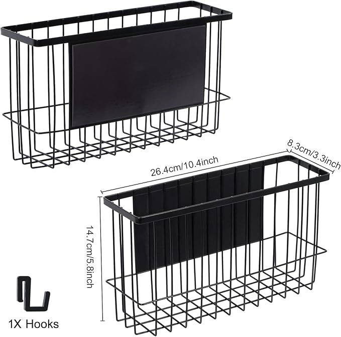 dedoot Magnetic Holder Locker Strong Black Mesh Holder Magnetic Basket Organizer Shelf Rack for Whiteboard,Fridge, Sponge, Recipe, Beverage ,Refrigerator ,Office File Foil,10.25x 3.6x 6 inches-NeatNest