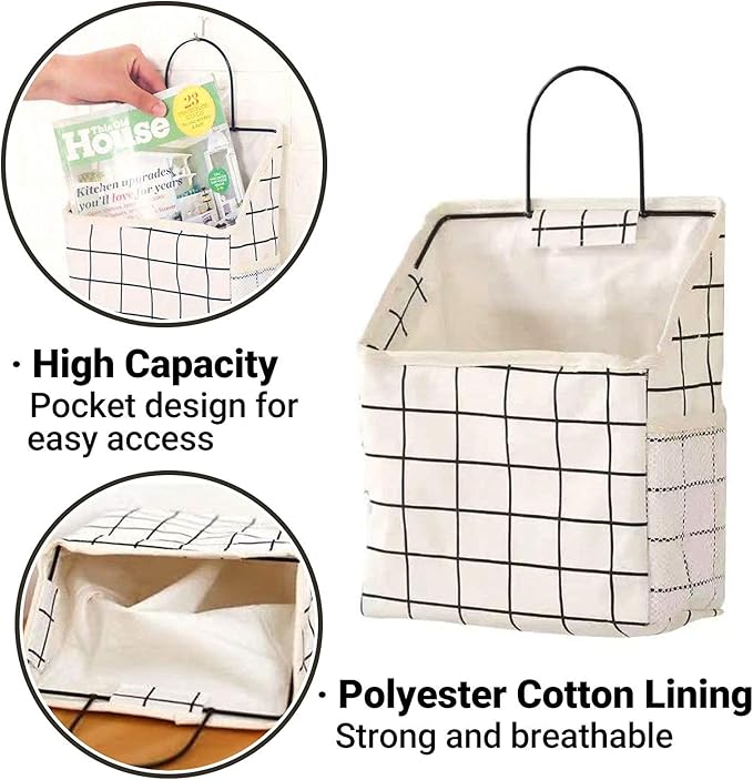 Fabric Wall Hanging Storage Caddy Bag Over The Door Pouch Organizer for Bedroom Bathroom Kitchen (3Pack-A)…