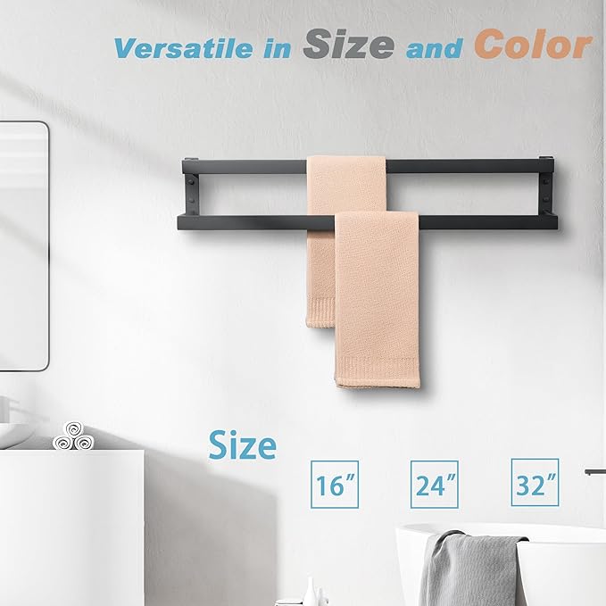 Alise Double Towel Bar 32", SUS304 Stainless Steel Towel Racks for Bathroom Wall Mounted, Space Saving Bathroom Towel Holder, Long Towel Hanger, Matte Black