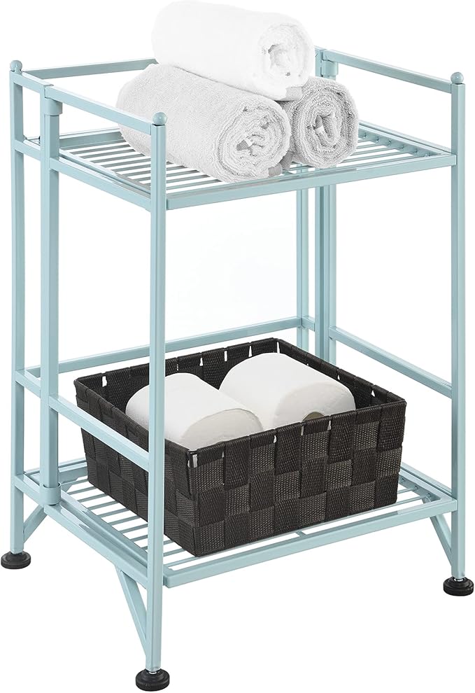 Convenience Concepts Xtra Storage Shelves - 2 Tier Folding Metal Organizer Shelf for Office, Closet, Laundry Room, Garage, Kitchen, Bathroom, & Bedroom, No Tools Assembly, Sea Foam Blue-NeatNest
