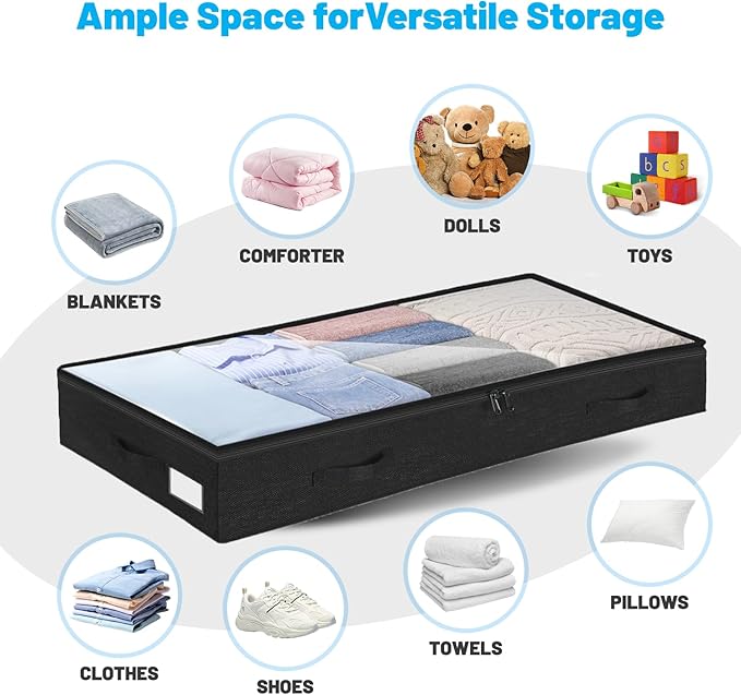 4 Inch Low Profile Under Bed Storage Drawer 4 Pack, Lightweight Underbed Clothes Storage Container Bins with NO STURCTURE, Shallow Storage Bag for Dorm & Home, With Clear Lids and Waterproof Fabric-NeatNest