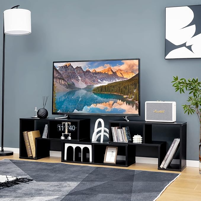GOFLAME 3 Pieces TV Console Stand, Modern Entertainment Center for 50 55 60 65 Inch Flat Screen TV, Free Combination Bookcase for Storage & Display, Suitable for Living Room, Bedroom (Black)-NeatNest