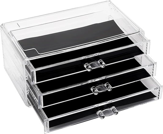 Sea Team Clear Makeup Organizer with Drawers, Acrylic Plastic Cosmetic Display Case, Jewelry Storage Box, Holder for Dresser, Bathroom, Vanity, Countertop (3 Middle Drawers)-NeatNest