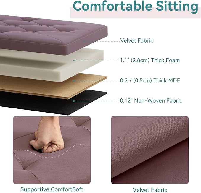 BRIAN & DANY Folding Storage Ottoman Bench, Ottoman with Storage, Foot Rest, Benches Seat for Bedroom, Living Room, Entryway, Long Shoes Bench, 15.7" x 31.5" x 15.7" Light Purple-NeatNest