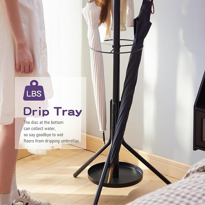 Coat Rack Freestanding,Entryway Hanger Stand,Umbrella Holder,Hall Tree With 12 Hooks, Floor Standing Metal Tree Stand,Black-NeatNest