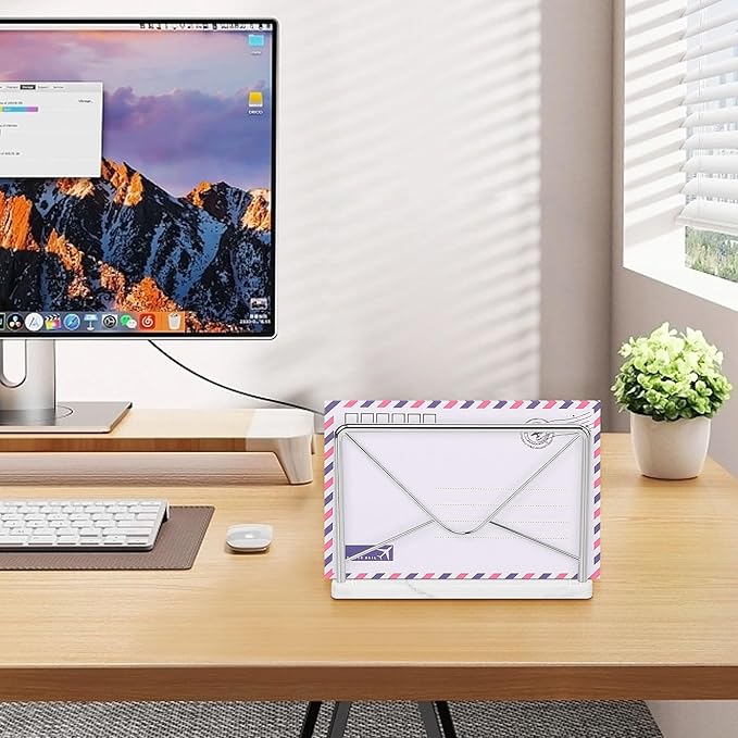 Modern Mail Holder for Home Office, Metal Letter Organizer Sorter for Desk, Cutout Mail Envelope Design, Bill Filling Paper Document Rack, Envelope Storage Rack with Marble Base