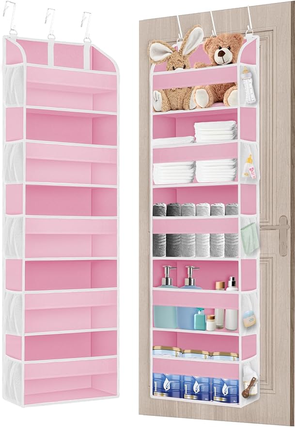 1 Pack Over The Door Storage Organizer with 5 Pockets 10 Mesh Pockets, 44 lbs Weight Capacity Door Hanging Organizers and Storage for Bedroom,Bathroom,Nursery,Kidroom,Babyroom-NeatNest