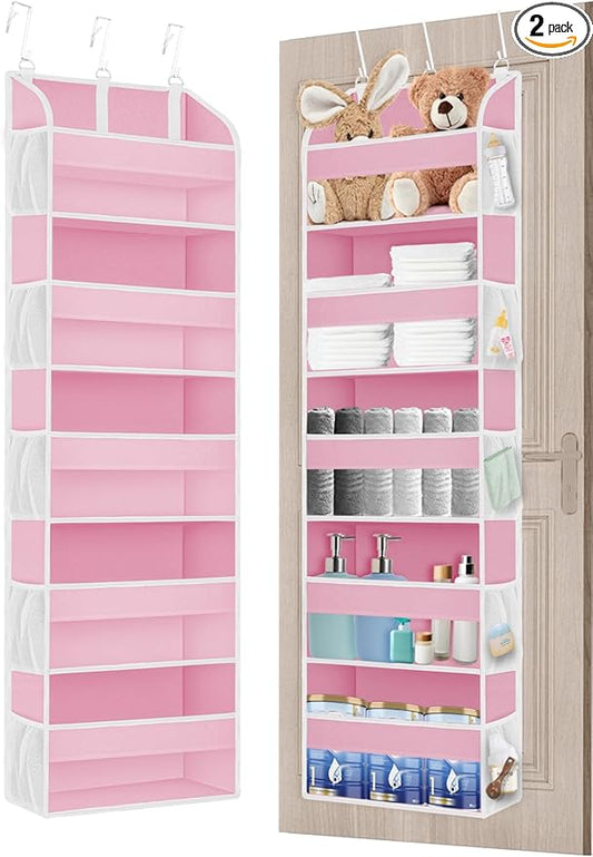 2 Pack Over The Door Storage Organizer with 5 Pockets 10 Mesh Pockets, 44 lbs Weight Capacity Door Hanging Organizers and Storage for Bedroom,Bathroom,Nursery,Kidroom,Babyroom-NeatNest