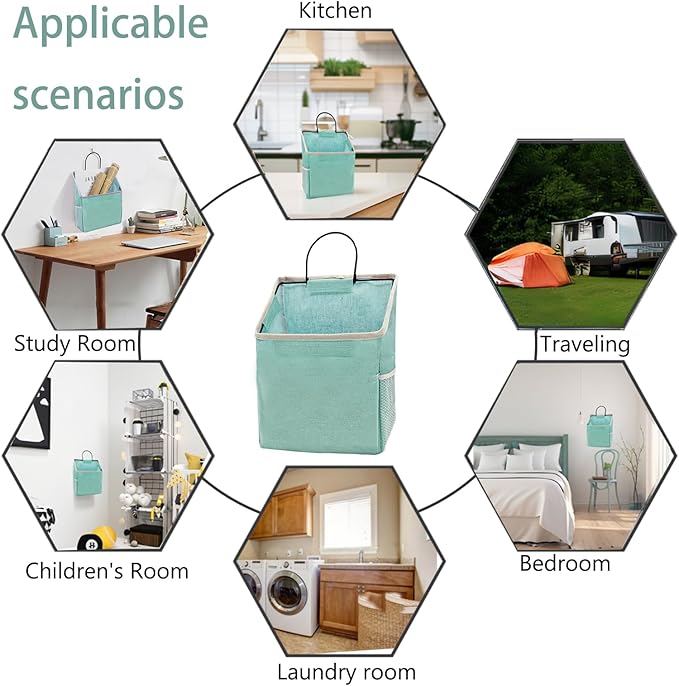 2 Pack Wall Hanging Storage Bag, Hanging Organizer Bag with Sticky Hook, Wall Organizer for Dormitory Bathroom Bedroom Kitchen (Green)-NeatNest