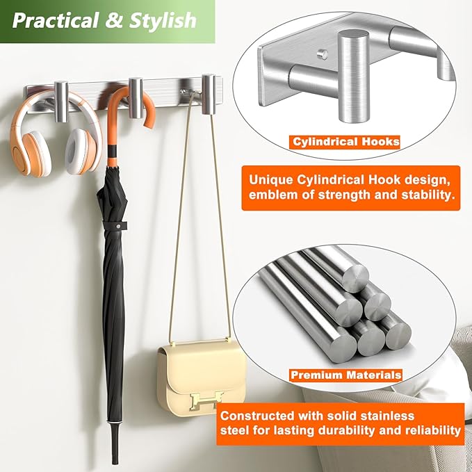 Wall Mounted Coat Rack-3 Hooks, Heavy Duty Stainless Steel Hook Rail for Towel Coat Hat Purse Bag Jacket, Towel Hooks for Entryway Bathroom Kitchen (Silvery 3 Hooks - 1 Pack)-NeatNest