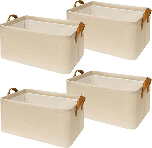 4 Pack Closet Cloth Storage Bins for Shelves,Large Storage Baskets for Shelves, Fabric Bins for Closet organization with Handles（ Beige 17''L x 12.6''W x 7.5''H）-NeatNest