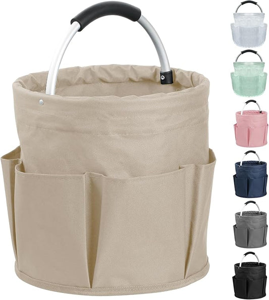 17L Cleaning Supply Caddy with Soft Handle, Portable Shower Caddy in 600D Oxford Fabric, Garden Tool Organizer Bag, Multifunctional Storage Basket for Bathroom, Garden, Khaki-NeatNest
