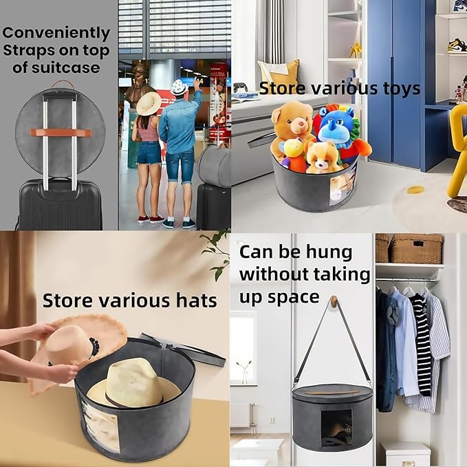 Hat Storage Box,Hat Boxes for women and men Storage,Stackable Round Brim Hats Organizer Bag Container for Closet, Cowboy Hat Organizer, FoldableTravel Cap Boxes-NeatNest