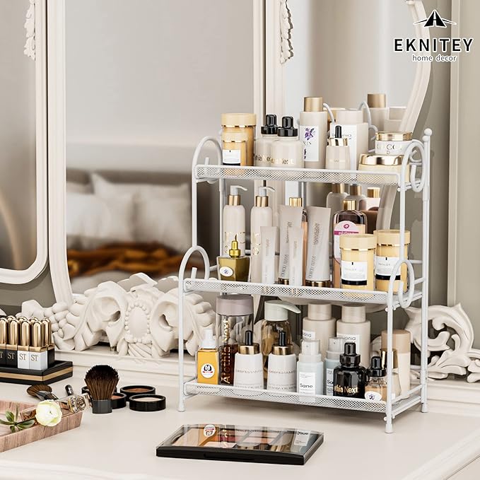 EKNITEY 3-Tier Bathroom Organizer - Sink Organizer Spice Rack for Countertop Storage, White (No Assembly)