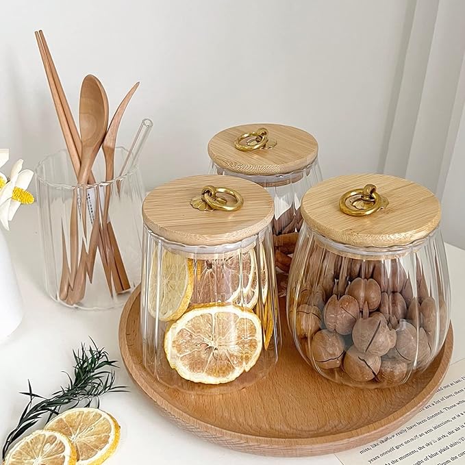 38 FL OZ Glass Jars with Bamboo Lids, Airtight Storage Containers, Large Candy Jars for Coffee Nuts Cookies, Decorative Glass Canister, 1130ml Oval